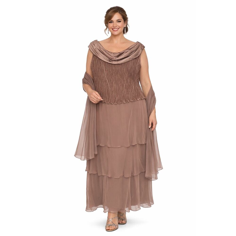 Early 2000s Patra mocha chiffon pleated bodice evening gown Size XL